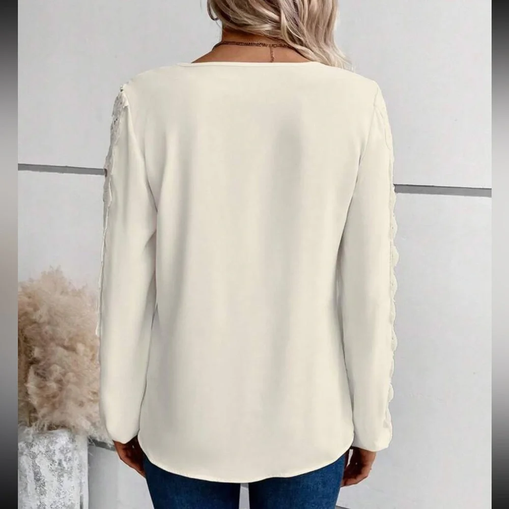 Luxe lace detail V neck blouse